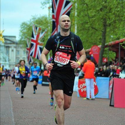 Gui Pellan en plein effort à l'occasion de son Marathon de Londres